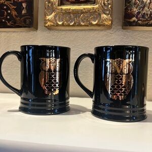 Fringe Studio Set‎ Of Two Owl Mugs Gold & Black